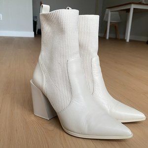 Aldo Ganina White Women's Sock Ankle Boots, Block heel, W 7.5US